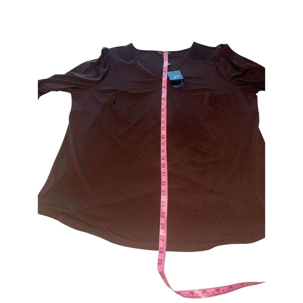 Adrianna Papell Women Brown Smocked Sleeve V-Neck Blouse Top 1X Career Capsule - Picture 14 of 16